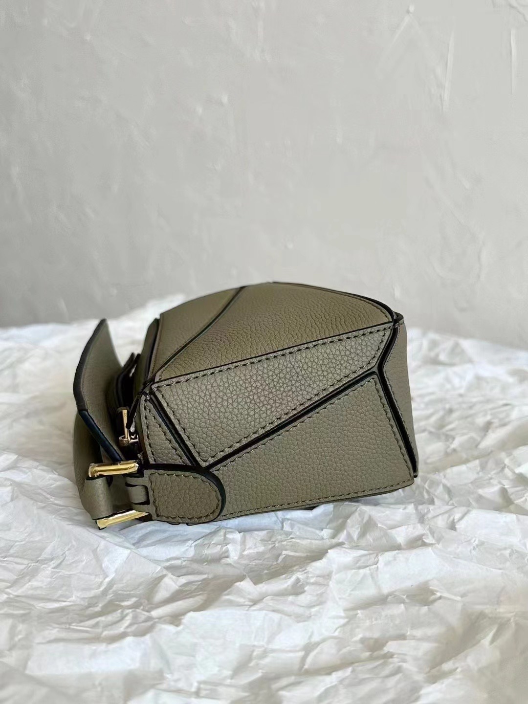 Loewe Mini Puzzle Bag in Soft Grained Calfskin Dark Khaki Green